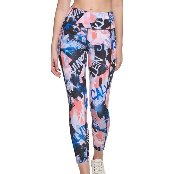 Calvin Klein Womens Printed High Rise 7/8 Leggings Blue Multi Size L